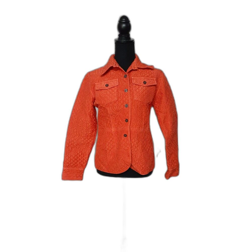 Kiko  Jacket Women’s Size S Orange Quilted  Button Front Lightweight Y2K